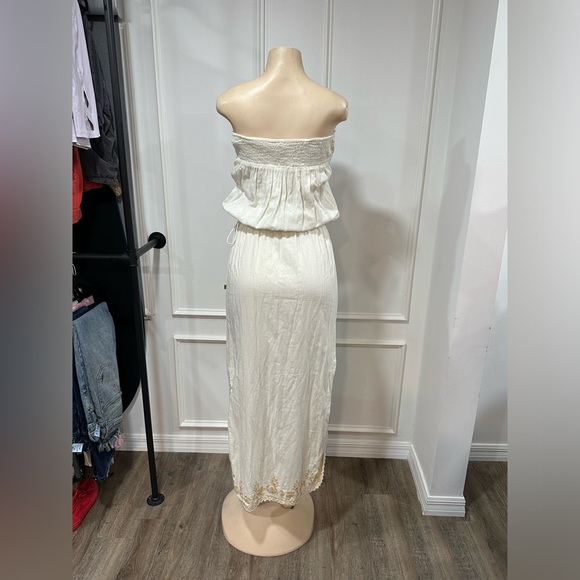 SAND & SPIRIT STRAPLESS COVERUP Ivory Embroidered Crochet Lace Boho Summer Dress - Picture 9 of 10